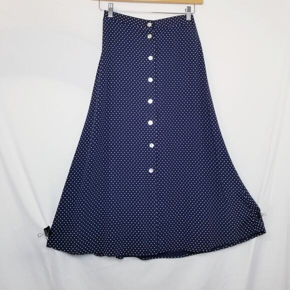 Unbranded Women's Navy Polka Dot Button Up Front A-Line Skirt See Measurements - Picture 1 of 4